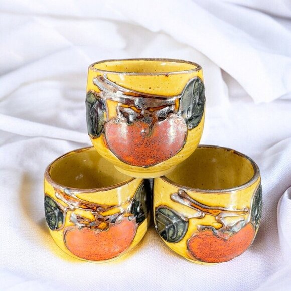 Vintage Japanese Ceramic Porcelain Tea Cup Mug Set 3 With Painted Fruit Speckled - Picture 2 of 16